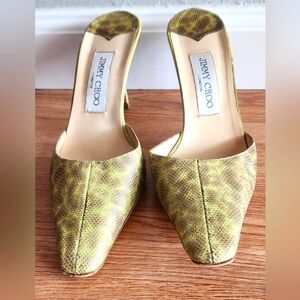 Jimmy Choo, Lime Green, Snake Skin Texture Mules, 38 1/2